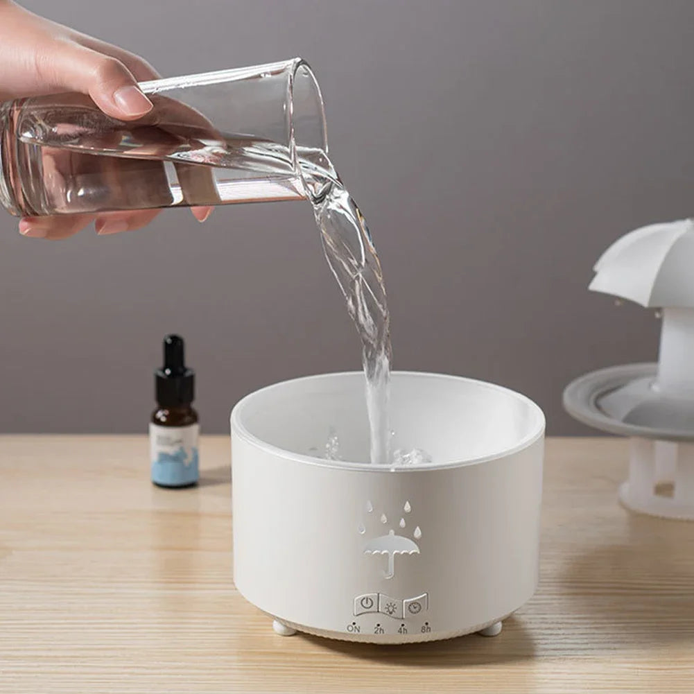 Rotate Umbrella Water Drop Air Humidifier with Colorful Light Raindrop Aroma Essential Oil Diffuser Aromatherapy Humidifiers