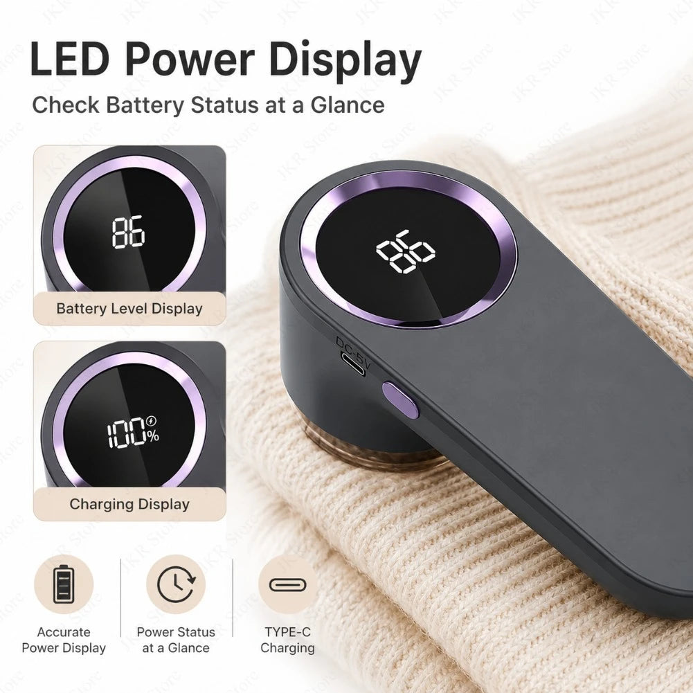 Portable Electric Fabric Shaver USB Rechargeable Lint Remover with LED Clothes Fuzz Pellet Hair Cleaner for Sweater Coat Care