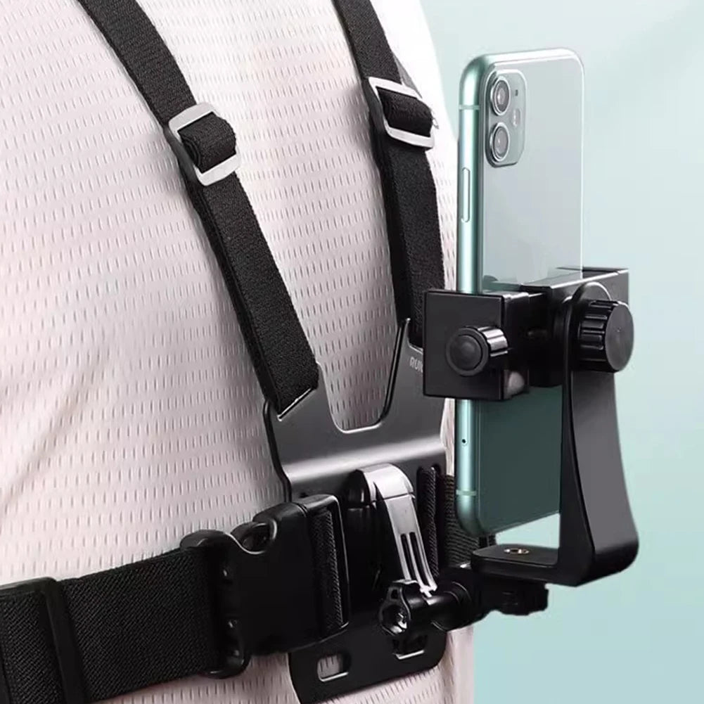 Chest Mount Strap Harness Adjustable Chesty Harness Strap Vest & Body Holder for Most Cell Phones Action Cameras POV/VLOG