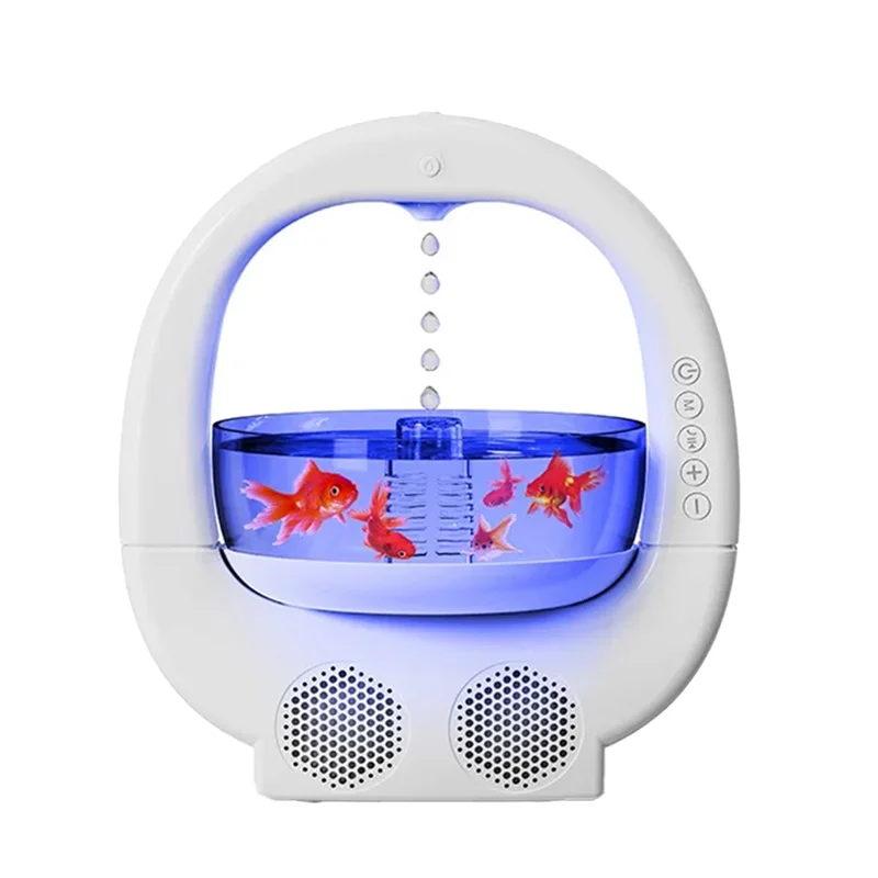 Bluetooth Speaker Humidifier Anti Gravity Water Drop with Fish Tank Colorful Lights for Home Office Desktop Decoration