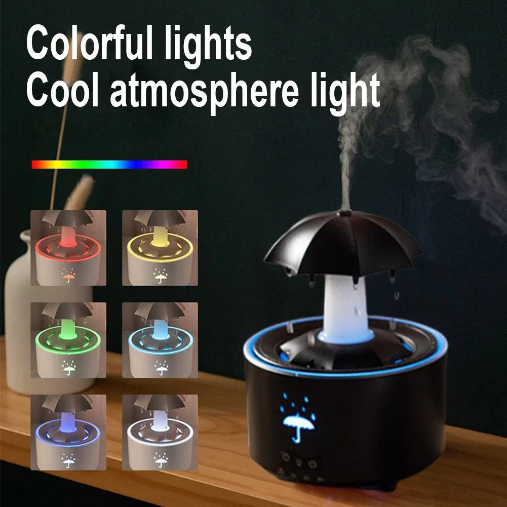 Rotate Umbrella Water Drop Air Humidifier with Colorful Light Raindrop Aroma Essential Oil Diffuser Aromatherapy Humidifiers