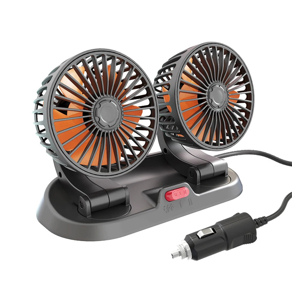 Dual-Head Car Fan 5V Cooling Car Fan 12V Cigarette Lighter 360° Rotatable Mini Ventilador Low Noise Universal Fan