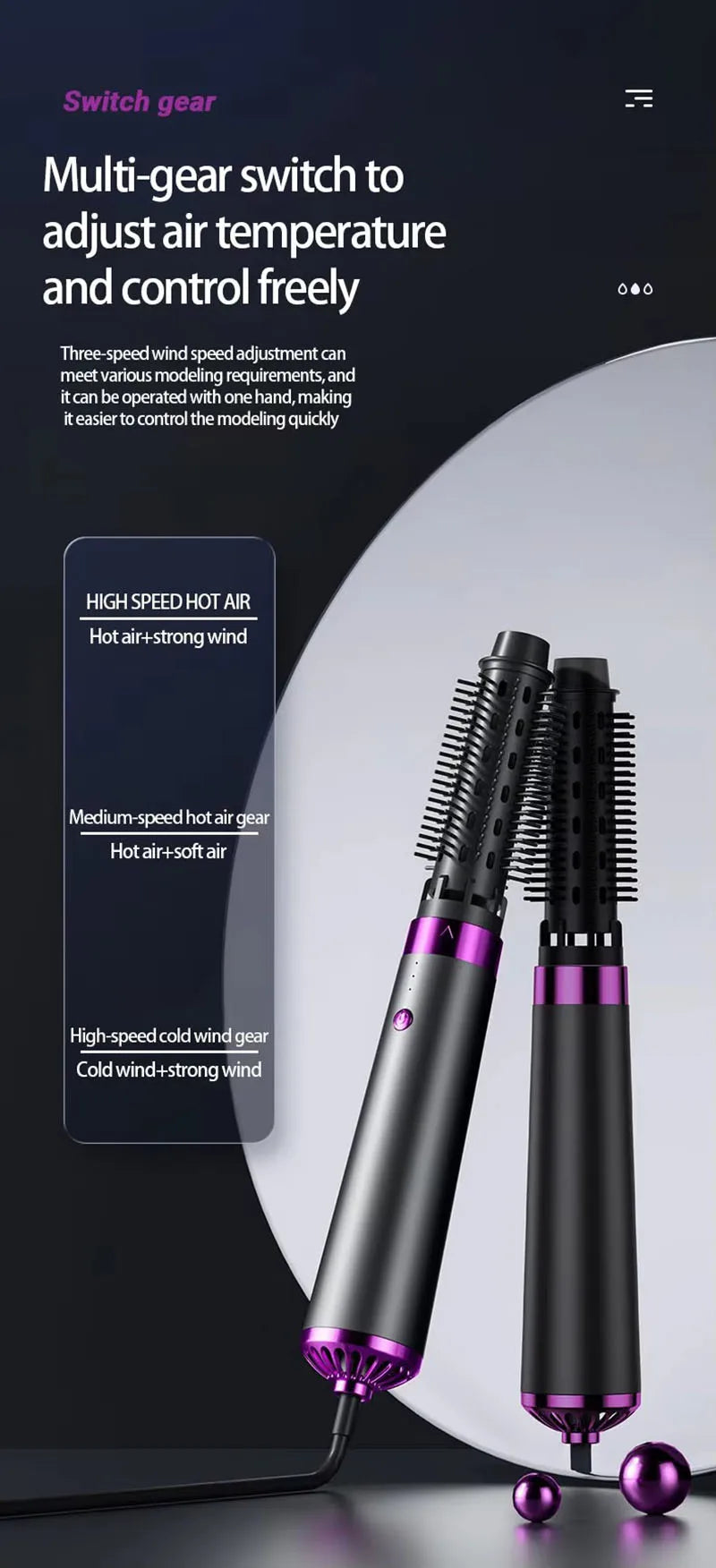 New Design 5-in-1 Electric Hair Dryer with Automatic Straight & Curling Iron Hot Air Comb & Diffuser for Outdoor Use AC Motor