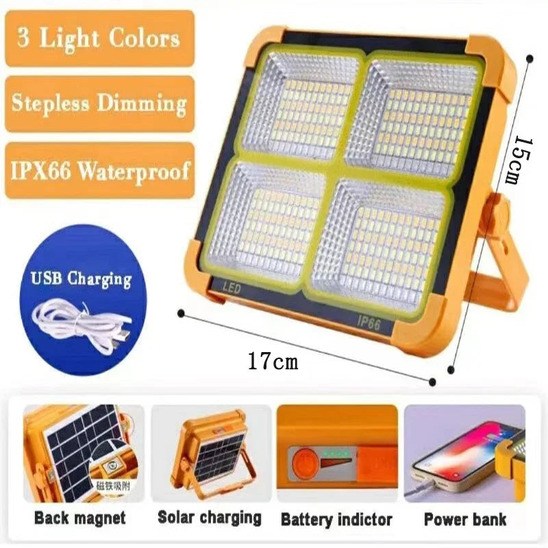 New Rechargeable Solar Flood Light Outdoor Portable LED Reflector Spotlight Rechargeable Projector Floodlight Construction Lamp