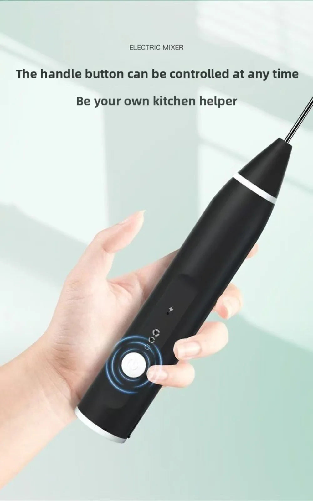 Handheld Electric Blender 3 Adjustable Speeds 2 Mixing Heads Electric Milk Frother Mini Portable Coffee Foamer Cream Whipping