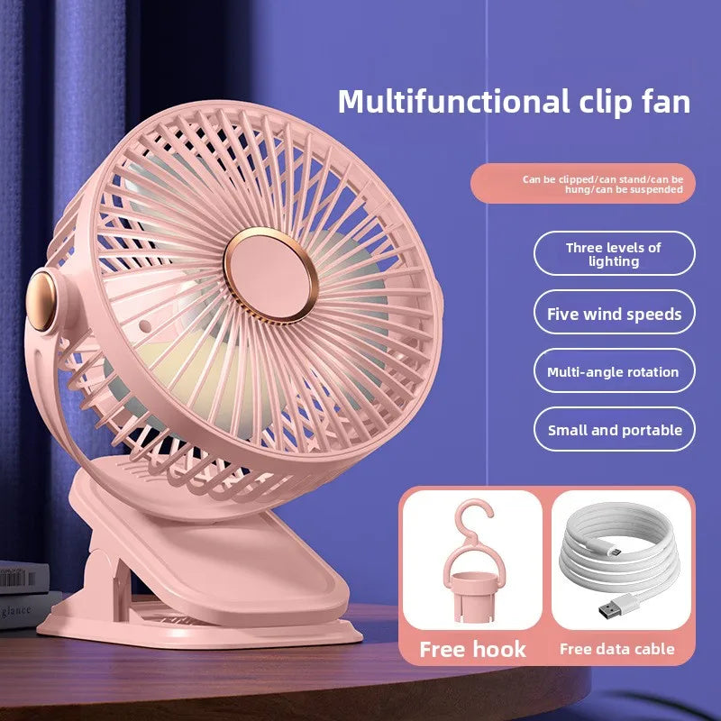 Portable Clip-on Fan 4-in-1 Quiet DC Brushless Motor Mini Desk Fan With 3Level Night Light 720° Rotation For Home Office Camping