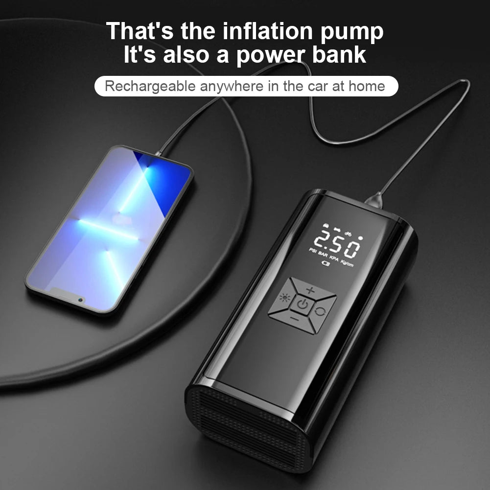 120W Handheld Air Compressor Wireless/Wired Without any battery Inflatable Pump Portable Air Pump Tire Inflator Digital for Car