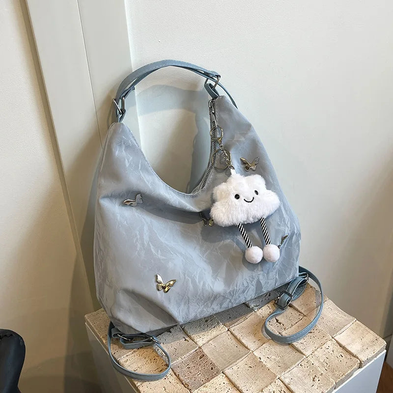 Fashion Handbag Multi-purpose Tote Bag Leisure Soft Leather Large Capacity Butterfly Decoration Shoulder Bags for Women