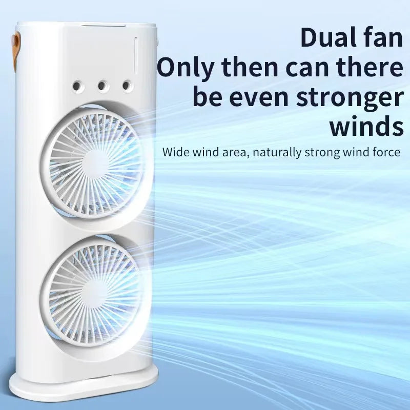 Double-Headed Spray Air Conditioner Fan 3 Speeds Rechargeable USB Desk Air Cooler Night Light Remote For Office Home