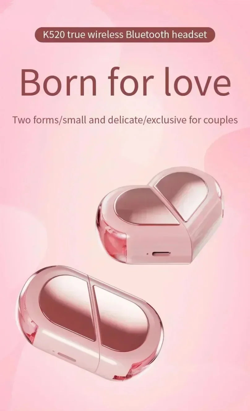 2025 Rotatable Love Heart Shaped Charging Case Low Latency Headphones NEW K520 Wireless Stereo Earbuds EarphoneFor Phone Tablet
