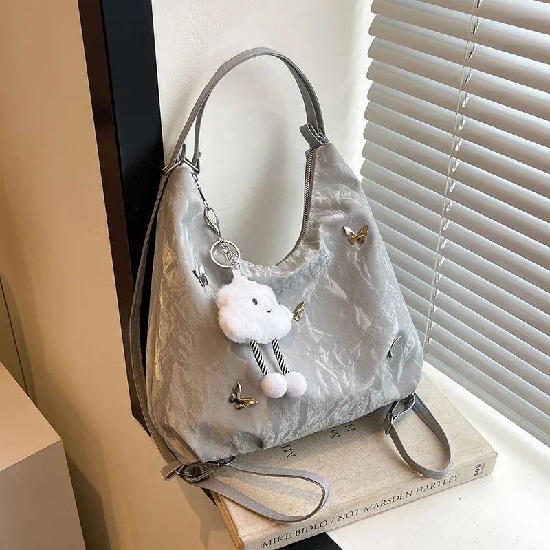 Fashion Handbag Multi-purpose Tote Bag Leisure Soft Leather Large Capacity Butterfly Decoration Shoulder Bags for Women