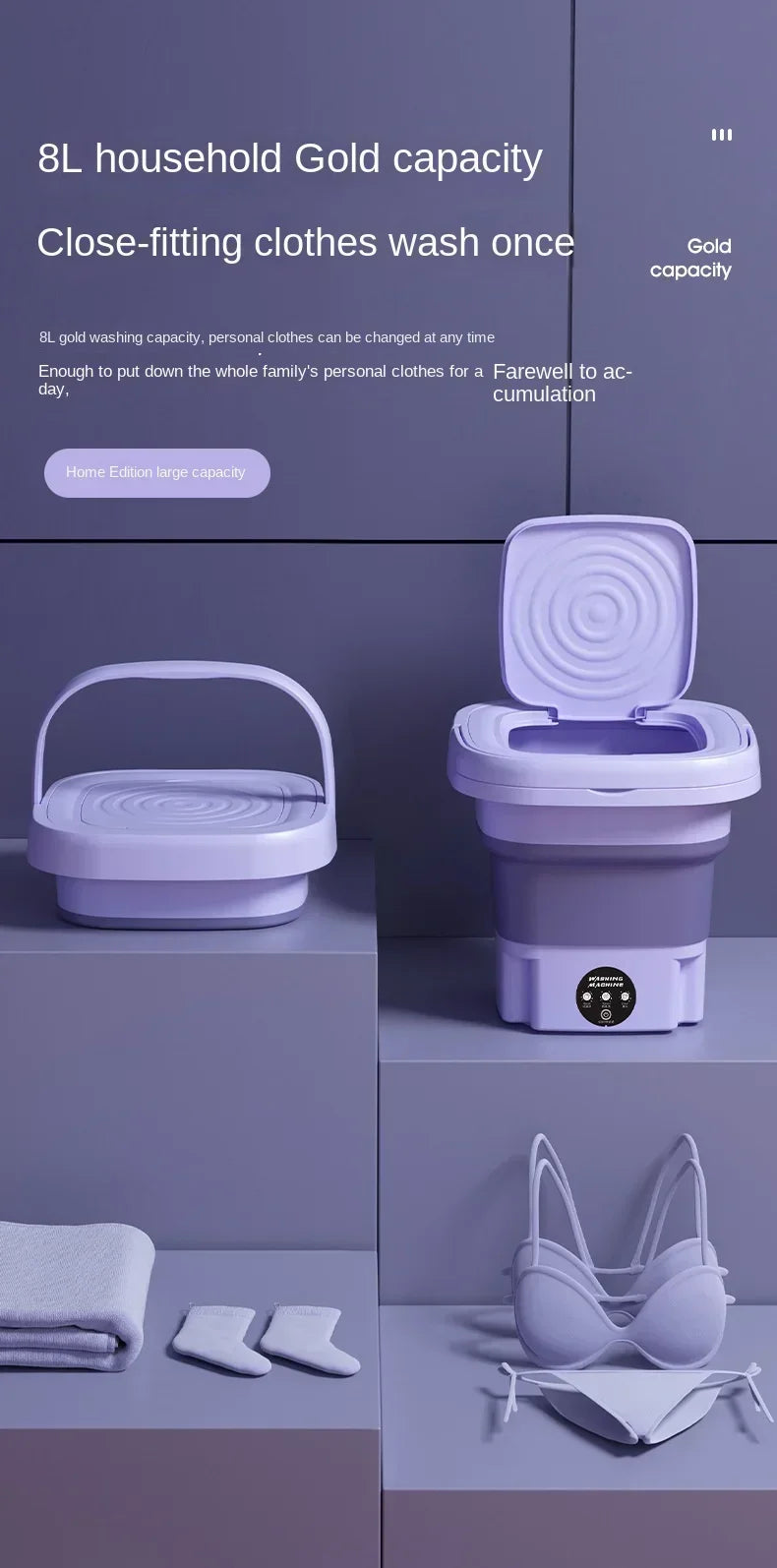 Portable Small Foldable Washing Machine with Spin Dryer For Socks Underwear Panties Washer Household Mini Washing Machine