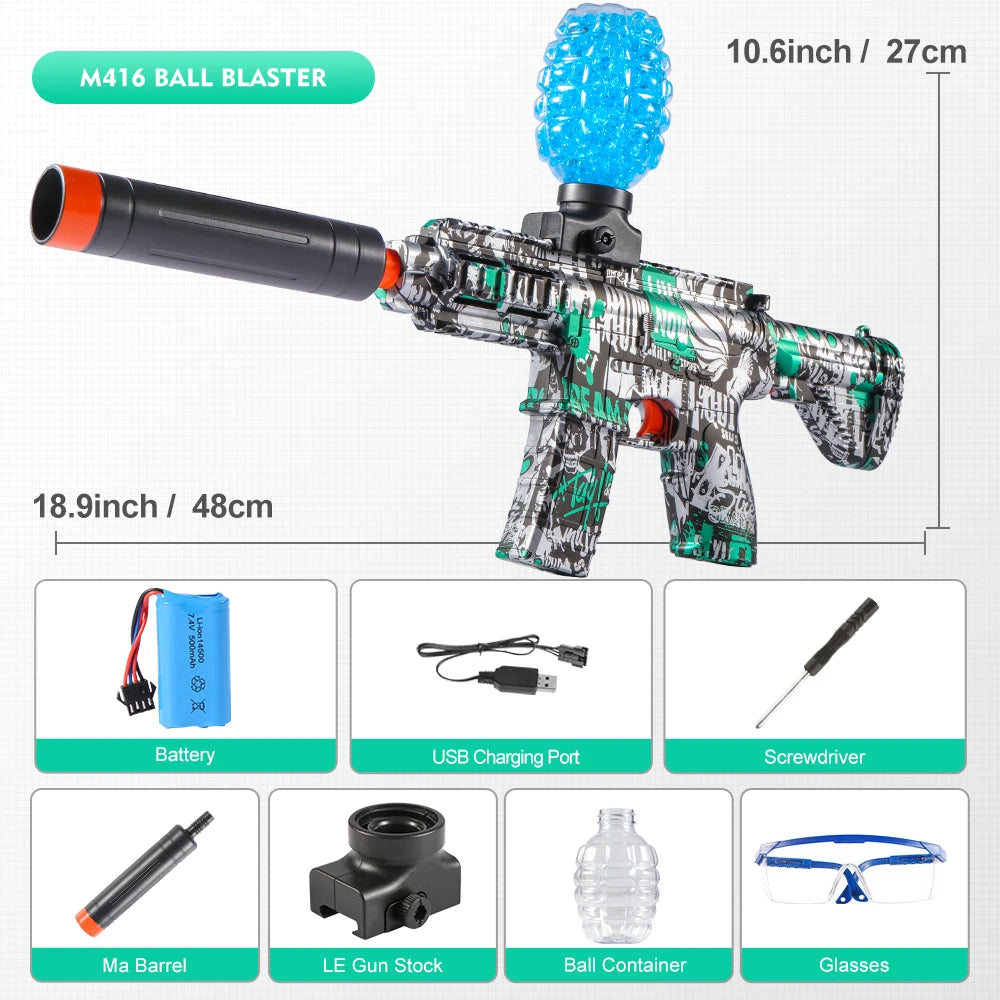 M416 Electric Ball Blaster Toy Gun - High-Speed, Metallic Finish, Rechargeable - Halloween Thanksgiving Gift