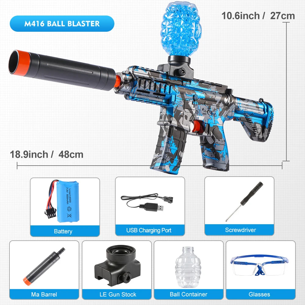 M416 Electric Ball Blaster Toy Gun - High-Speed, Metallic Finish, Rechargeable - Halloween Thanksgiving Gift