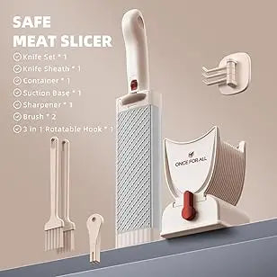 ONCE for All Meat Slicer and Knife Set for Meat Slicing , Manual Fresh Meat Cutter, Slicer for Beef, Pork, Chicken Breast
