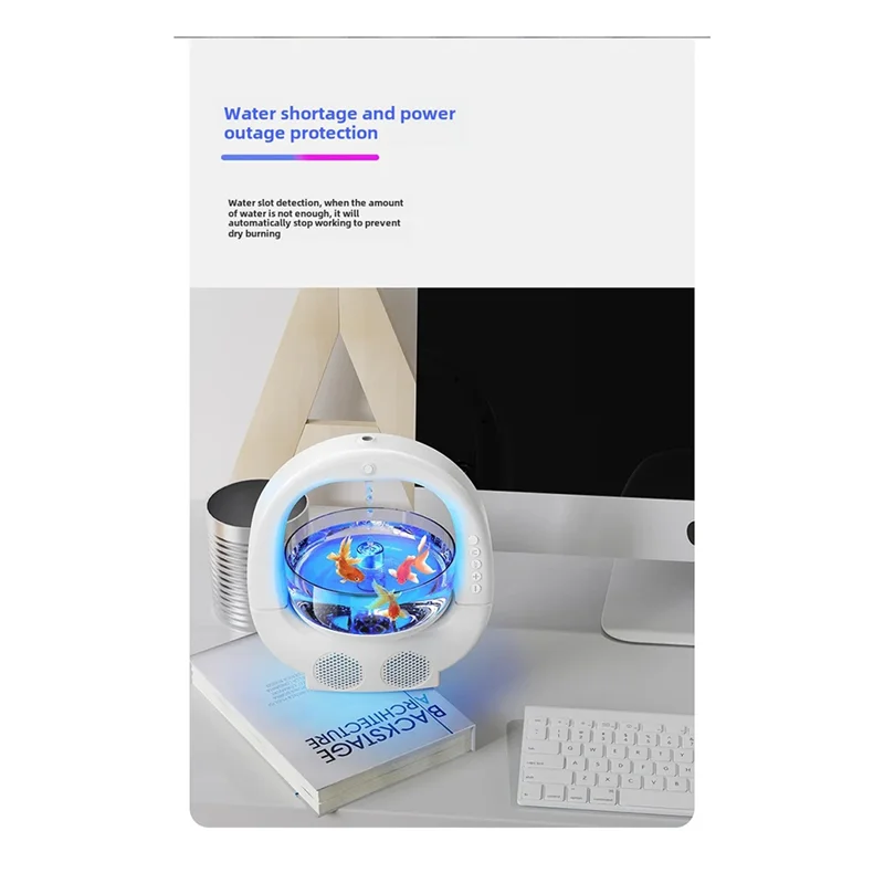 Bluetooth Speaker Humidifier Anti Gravity Water Drop with Fish Tank Colorful Lights for Home Office Desktop Decoration