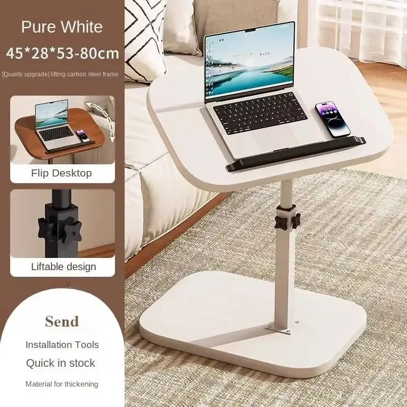 Modern Adjustable Height Sofa Side Table Multifunctional Woody Rotating Foldable Desktop for Living Room Bedroom Home Office