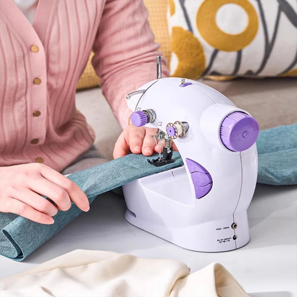 Mini Sewing Machine with Extension Station Table for Beginners, Home Double Speed Foot Pedal Straight Sewing Tool, Gift for Kids