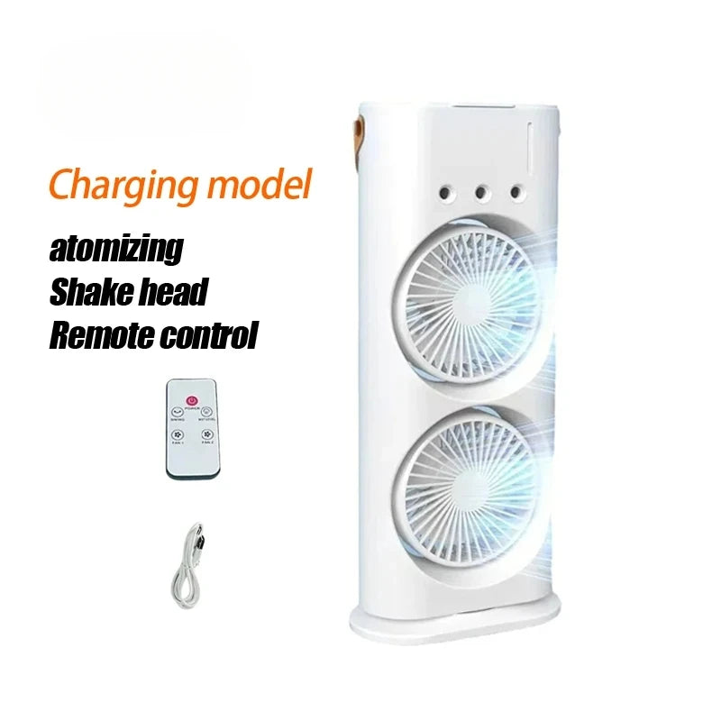 Double-Headed Spray Air Conditioner Fan 3 Speeds Rechargeable USB Desk Air Cooler Night Light Remote For Office Home