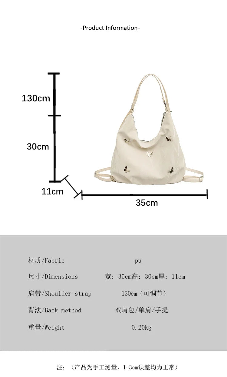 Fashion Handbag Multi-purpose Tote Bag Leisure Soft Leather Large Capacity Butterfly Decoration Shoulder Bags for Women