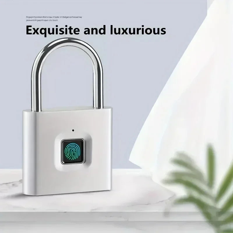Home  Fingerprint Padlock Aluminum Sliding Door Security Bar 0.2s Lock Portable Anti-theft Electronic Waterproof Unlock To Use