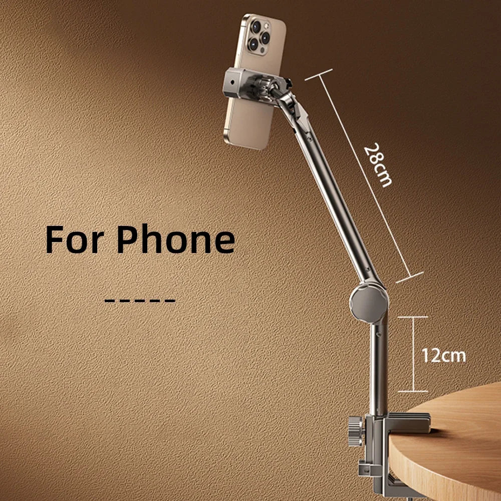 For iPad Air 11 M2 2024 Stands Tablet Holder Desk Stand with 360° Adjustable Foldable Metal Arm Bracket for Phone Tablets