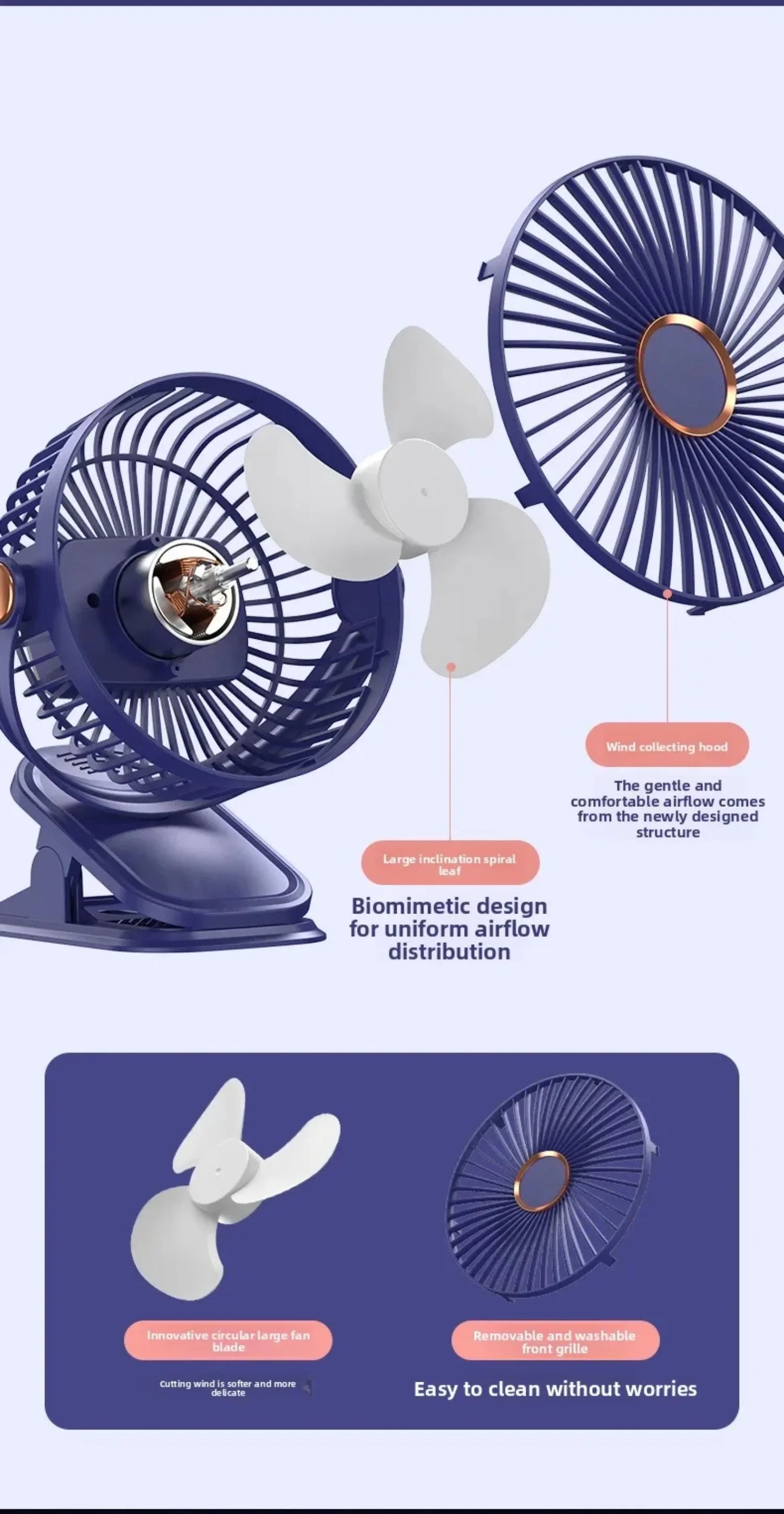 Portable Clip-on Fan 4-in-1 Quiet DC Brushless Motor Mini Desk Fan With 3Level Night Light 720° Rotation For Home Office Camping