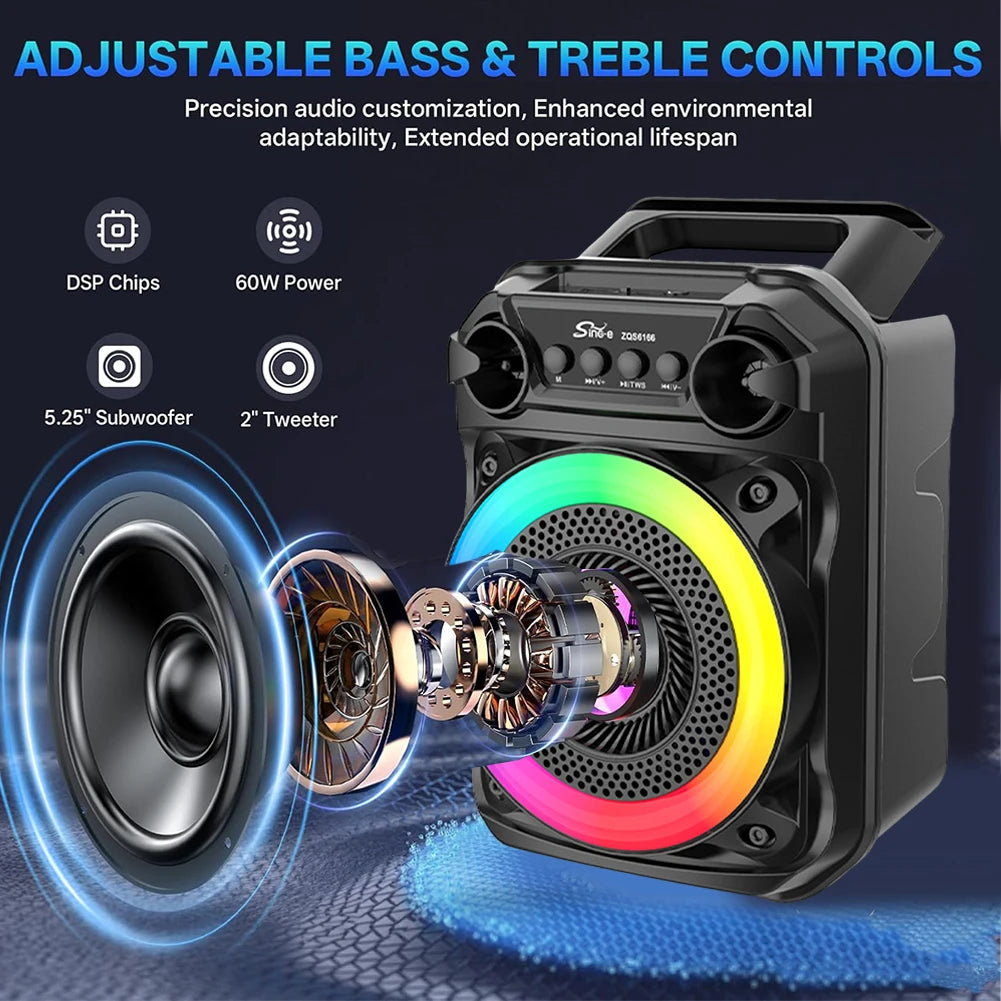 Portable Speaker Stereo Sound Wireless Speaker Rich Bass Karaoke Speaker Subwoofer Suitable for Home Theater Outdoor Dance Party