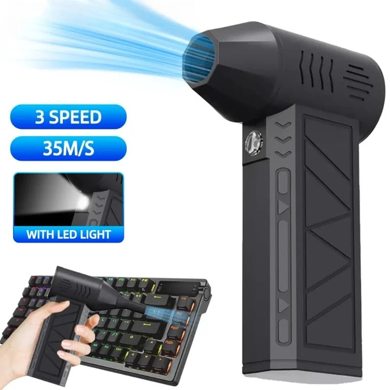 Brushless Mini Air Blower Electric Air Duster 3 Gear Turbo Violent Blower Rechargeable with Light Car Cleaning