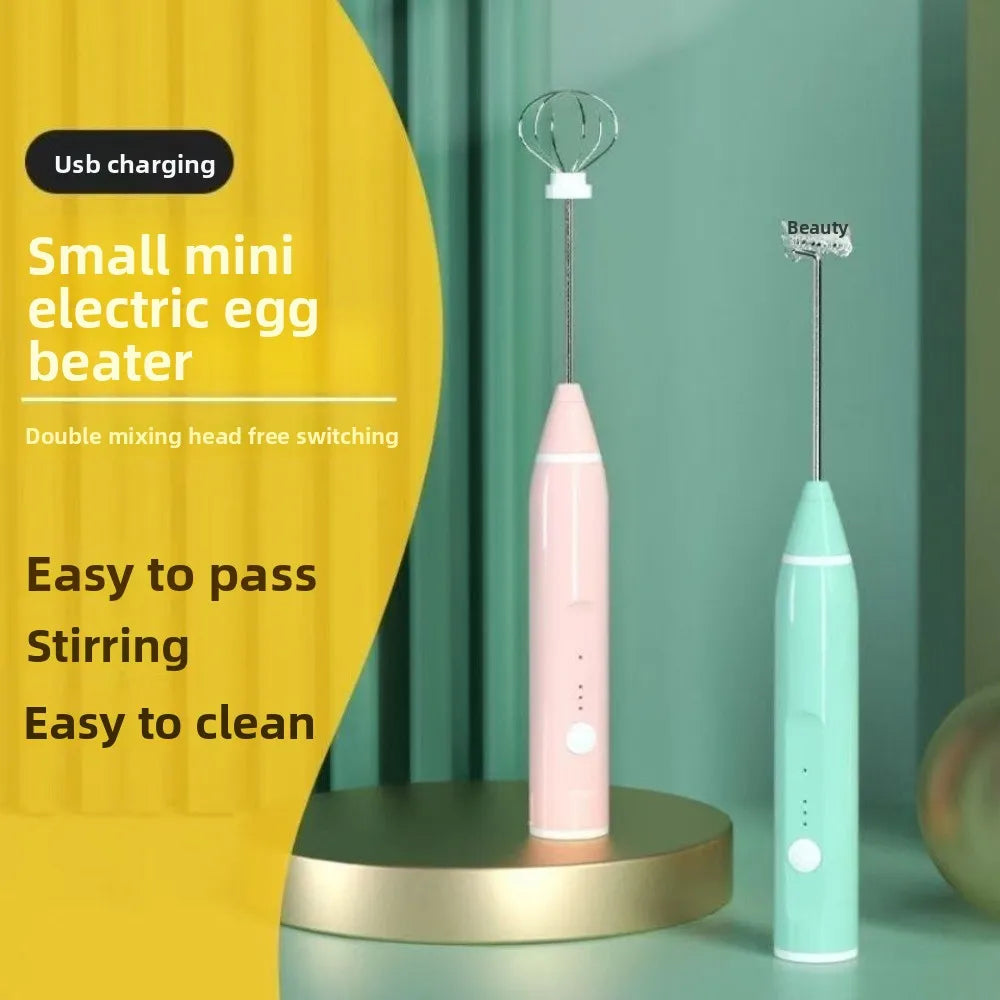 Handheld Electric Blender 3 Adjustable Speeds 2 Mixing Heads Electric Milk Frother Mini Portable Coffee Foamer Cream Whipping
