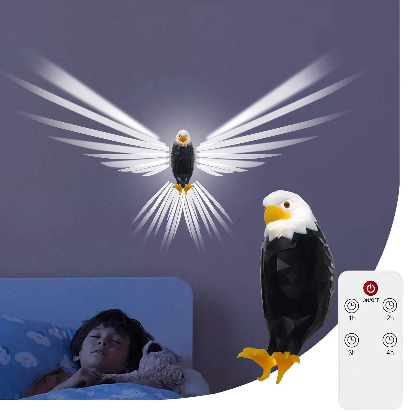 Bald Eagle Night Light Projection Lamp Tape Remote Control Rechargeable Children's Gift Bedroom Decorations Room Decor