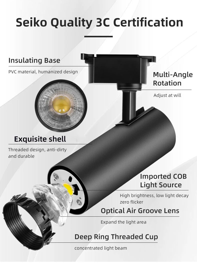 LED Track Light Set 30W Track Lamp 180-265V COB Spotlights Rail Lighting Fixture for Home Lighting Living Room Track Lighting