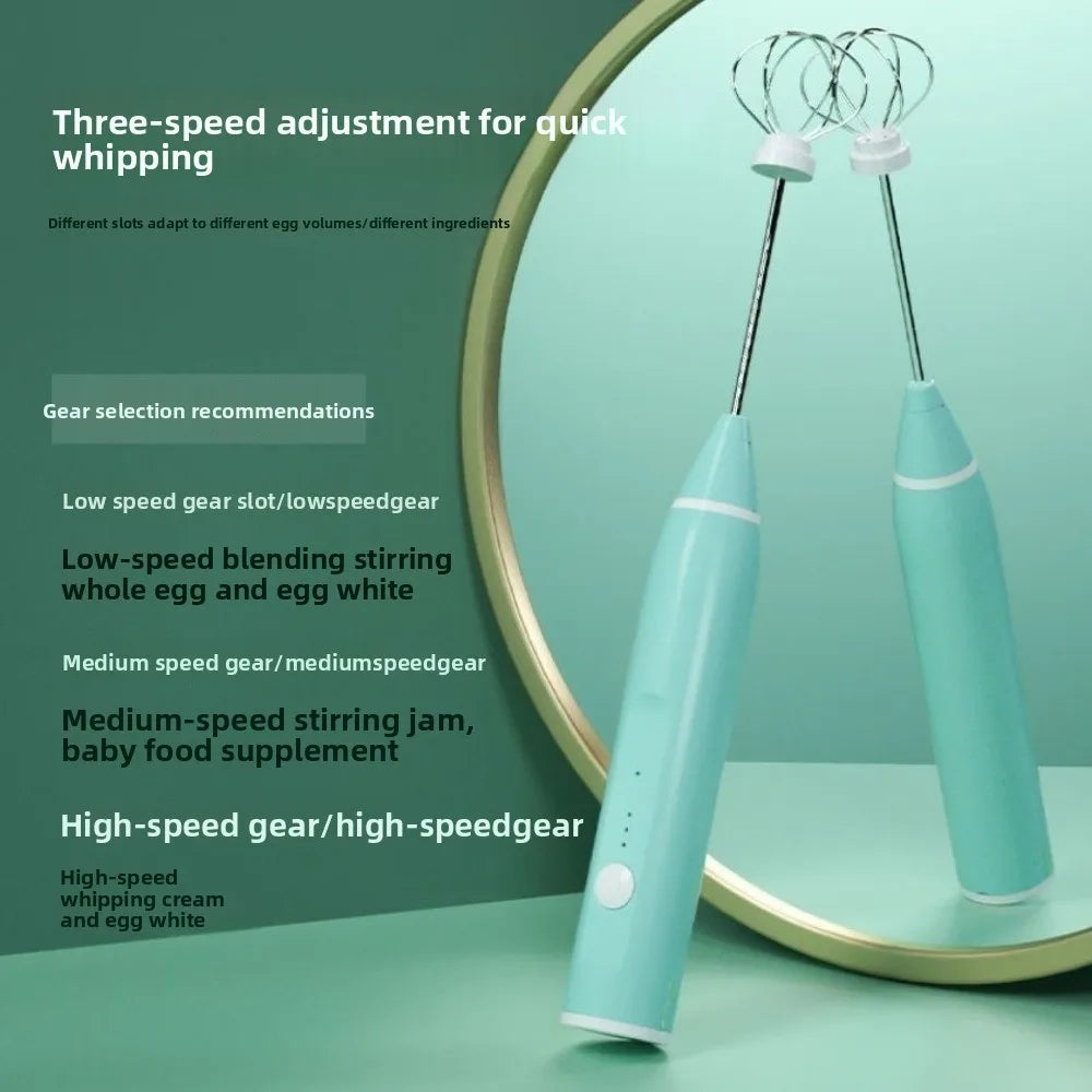 Handheld Electric Blender 3 Adjustable Speeds 2 Mixing Heads Electric Milk Frother Mini Portable Coffee Foamer Cream Whipping