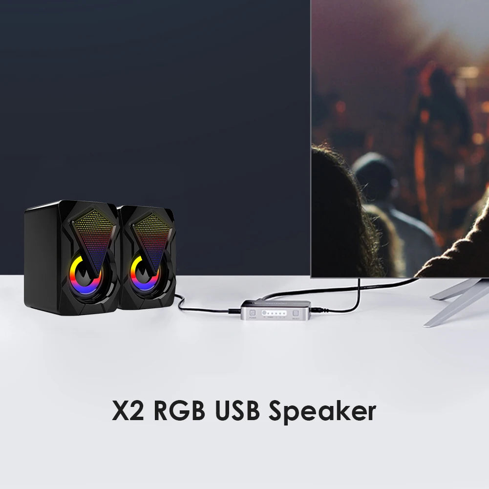 X2 USB Powered Computer Speakers 3Wx2 Multimedia Bass Speakers with RGB Light