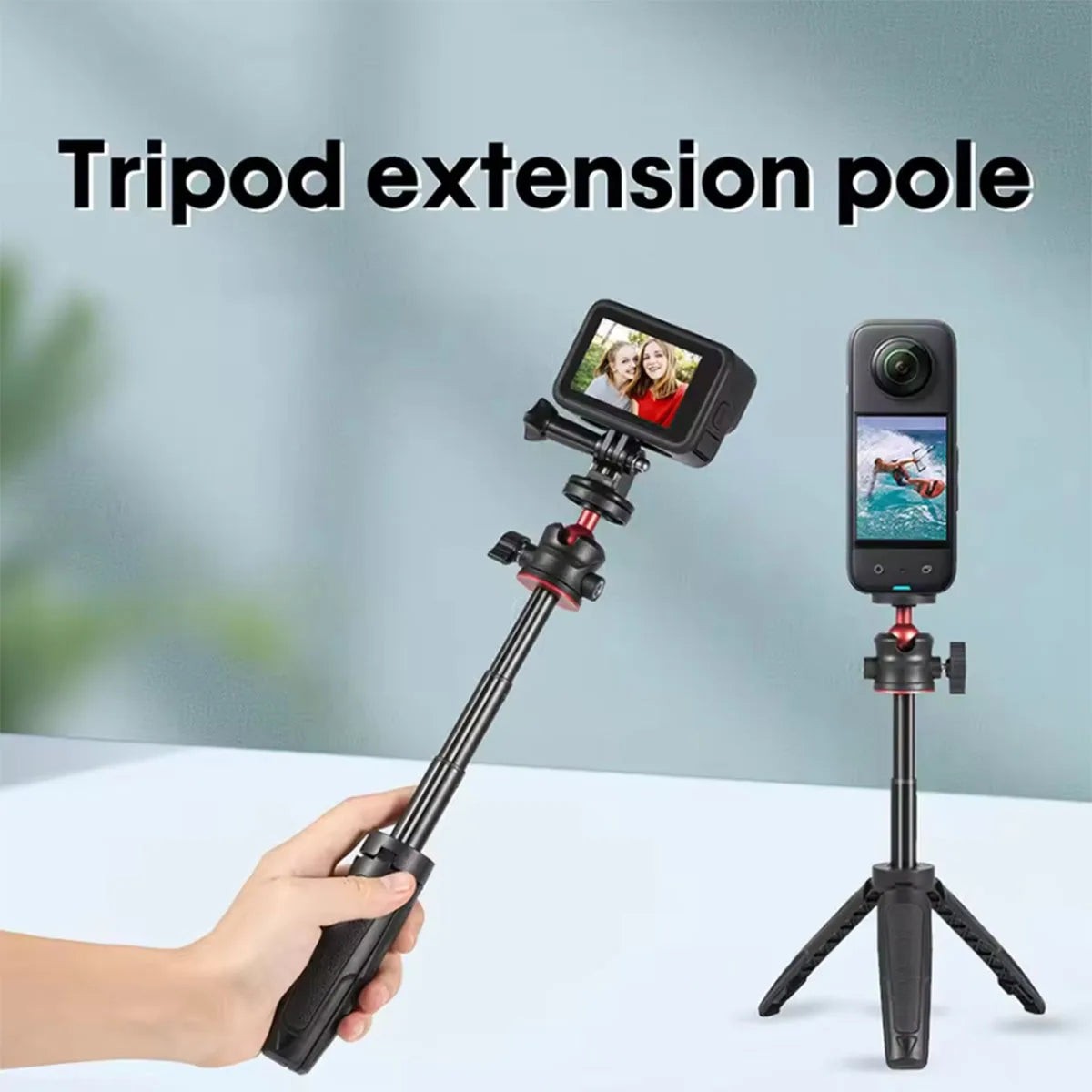 Extension Pole Tripod, Mini Selfie Stick Tripod Stand Handle Grip for GoPro Insta360 DJI Action Pocket Camera