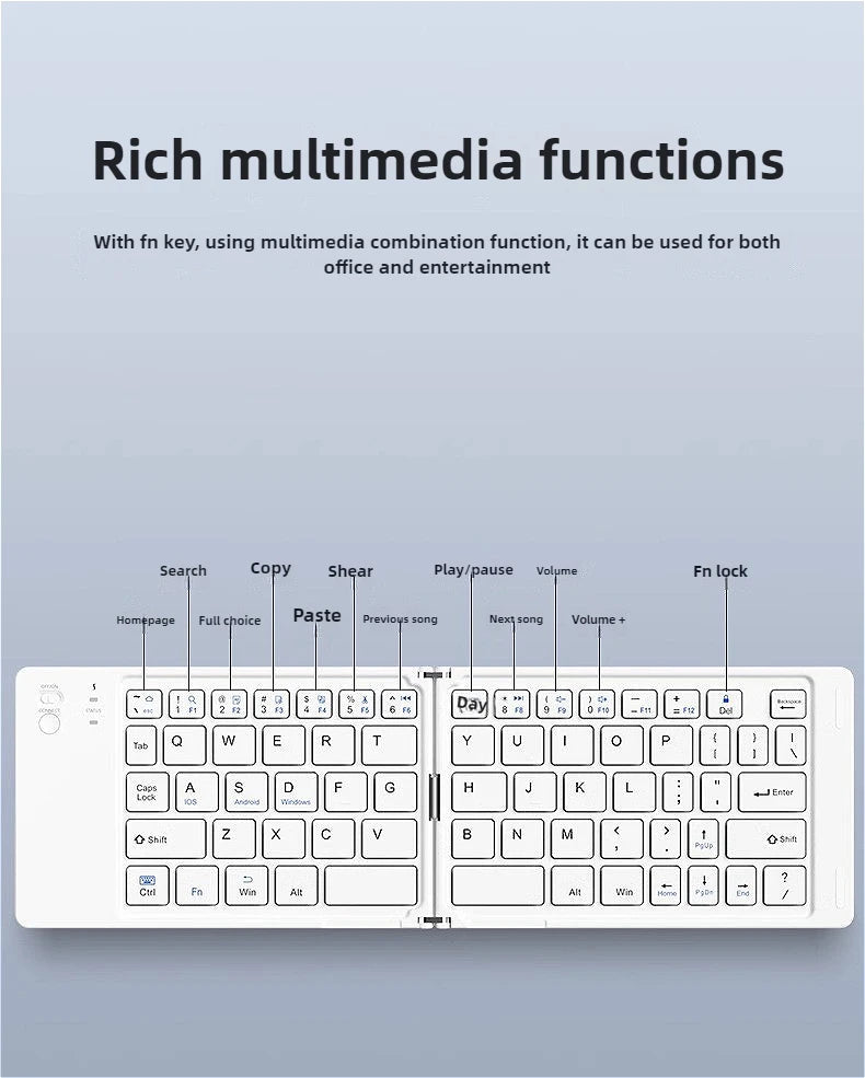 MINGCVIL Mini Foldable Wireless Keyboard Slim Portable Bluetooth Keyboard Rechargeable Folding Keyboard for IOS Windows Android