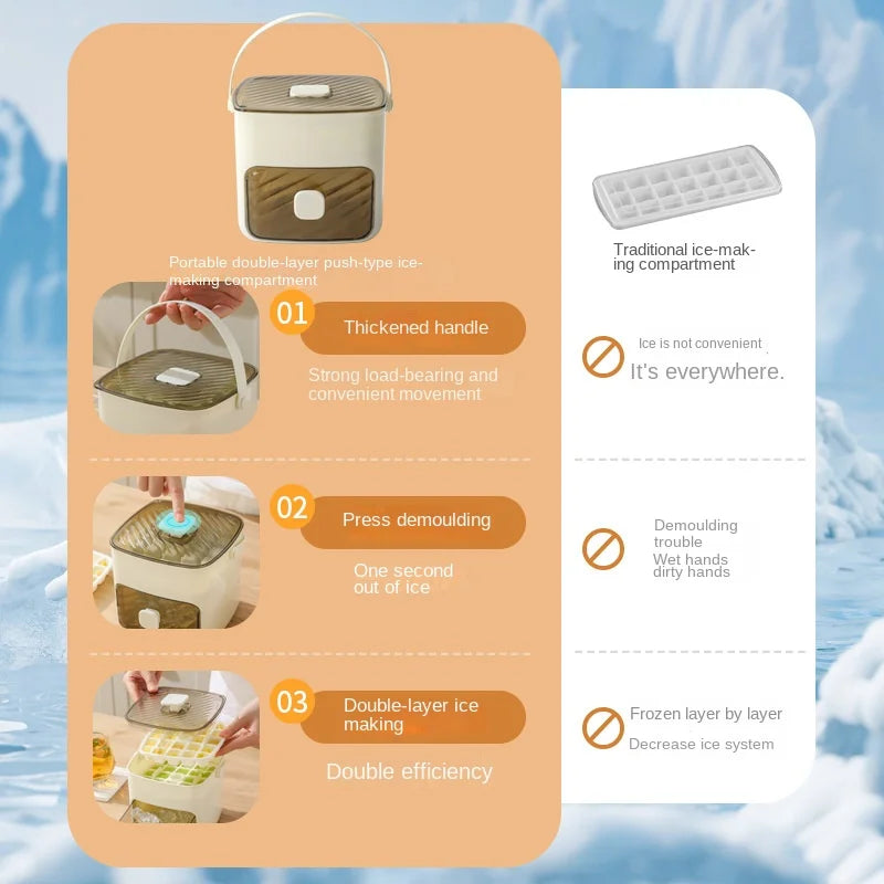1PC ice making box press type ice mold easy to demold large capacity ice bucket camping home multifunctional ice maker