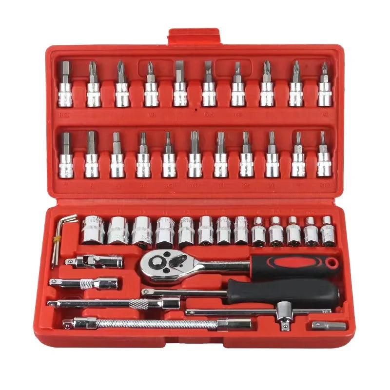 46 Pcs Hand Screwdriver Socket Set Tool Kit With Carbon Steel Bits Customizable Mechanic Tools Set Box