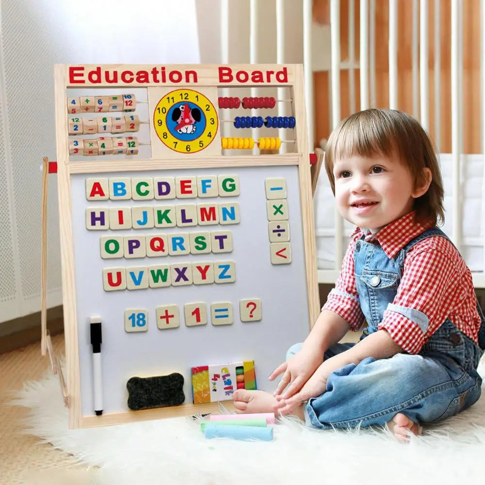 Magnetic Blackboard Double-Sided Magnetic Whiteboard Magnetic Dry Erase Board With Abacus Bracket Type Wooden Art Easel Standing