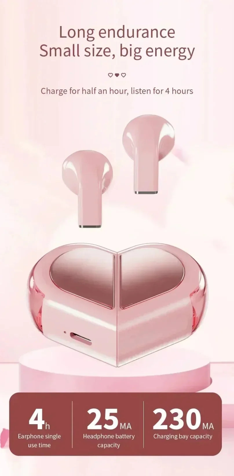 2025 Rotatable Love Heart Shaped Charging Case Low Latency Headphones NEW K520 Wireless Stereo Earbuds EarphoneFor Phone Tablet