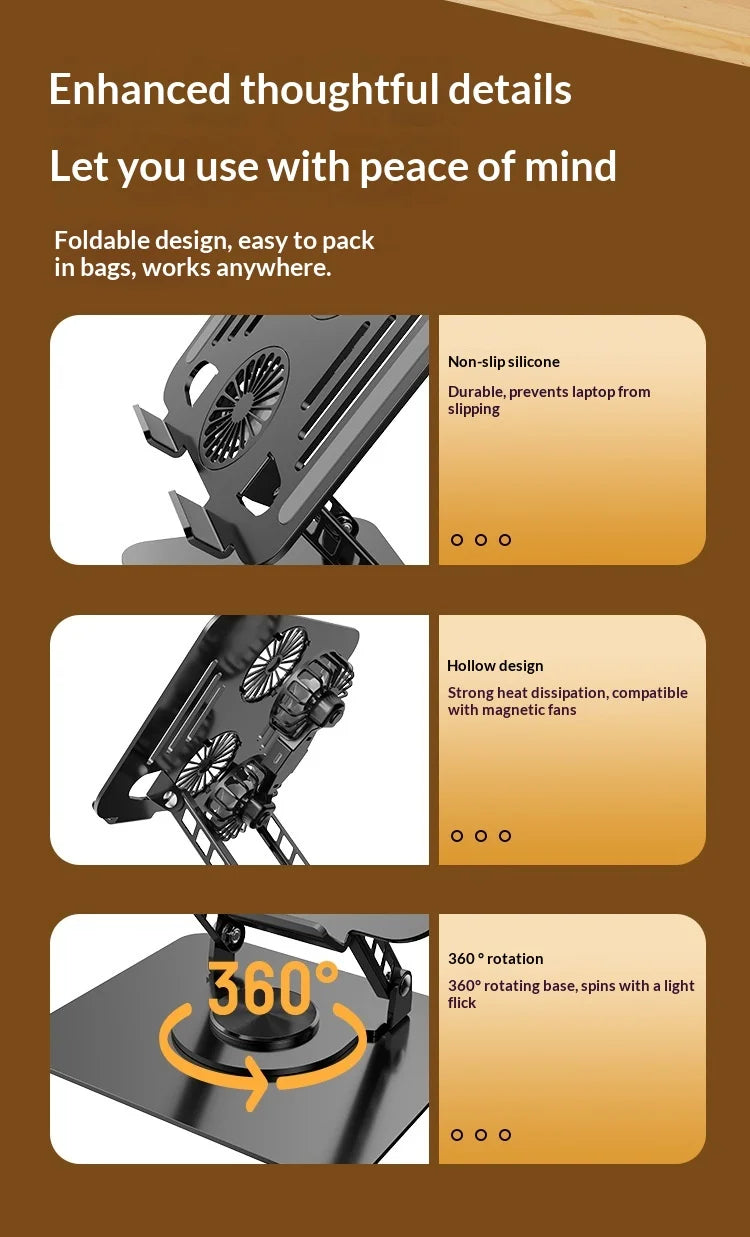 360 Degree Rotating Full Metal Laptop Cooling Bracket with Quiet Fan Ergonomic Laptop Stand for MacBook Lenovo Dell