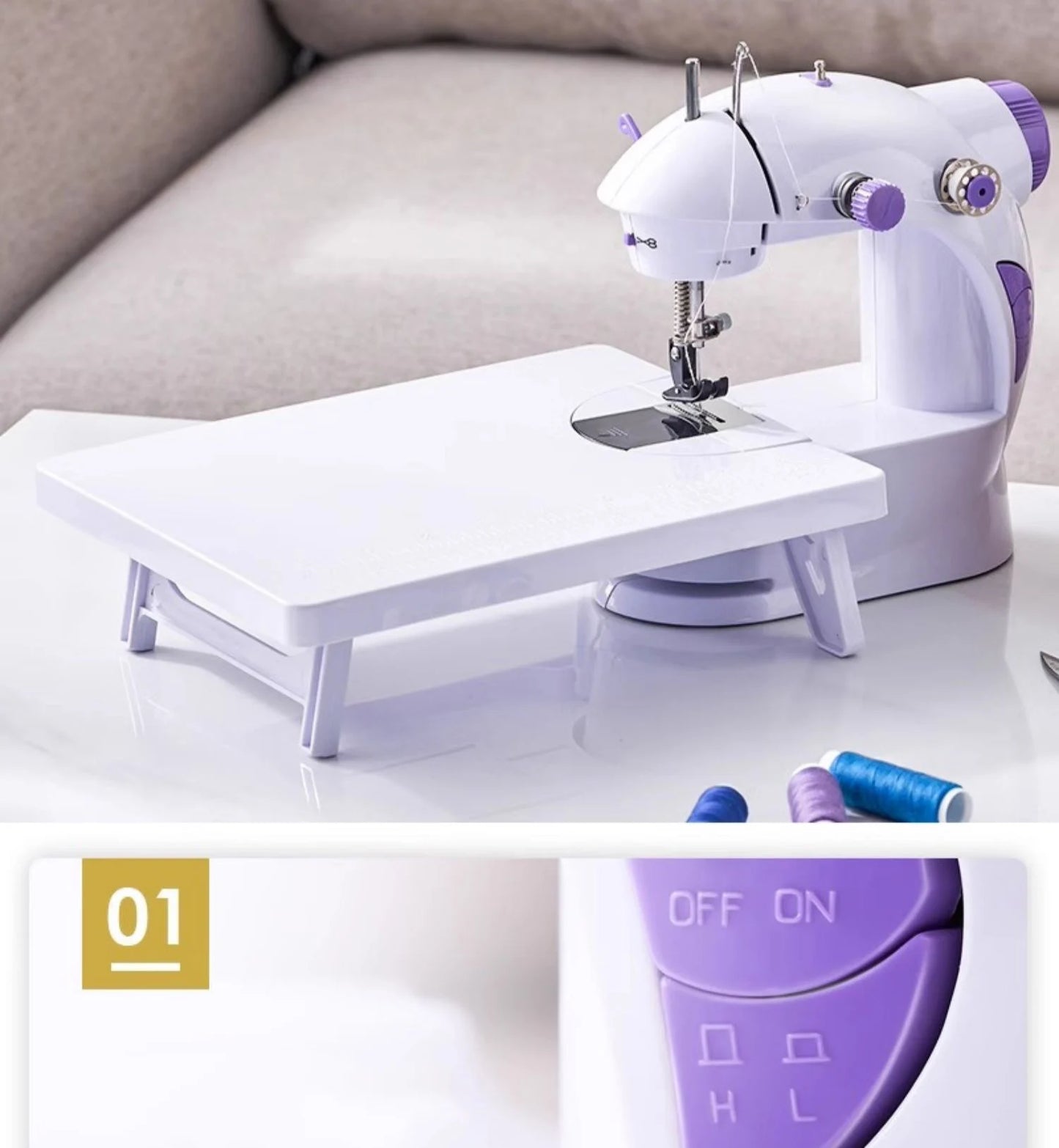 Mini Sewing Machine with Extension Station Table for Beginners, Home Double Speed Foot Pedal Straight Sewing Tool, Gift for Kids