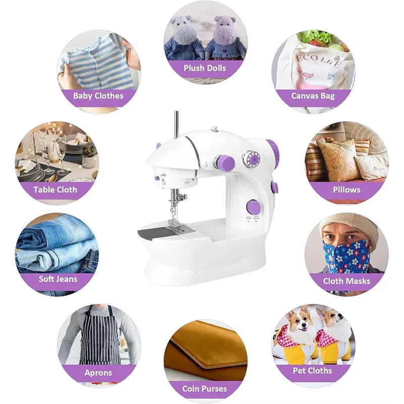 Mini Electric Sewing Machine Household Double Speed Sewing Machine with Night Light and Foot Pedal DIY Sewing Kit for Beginner