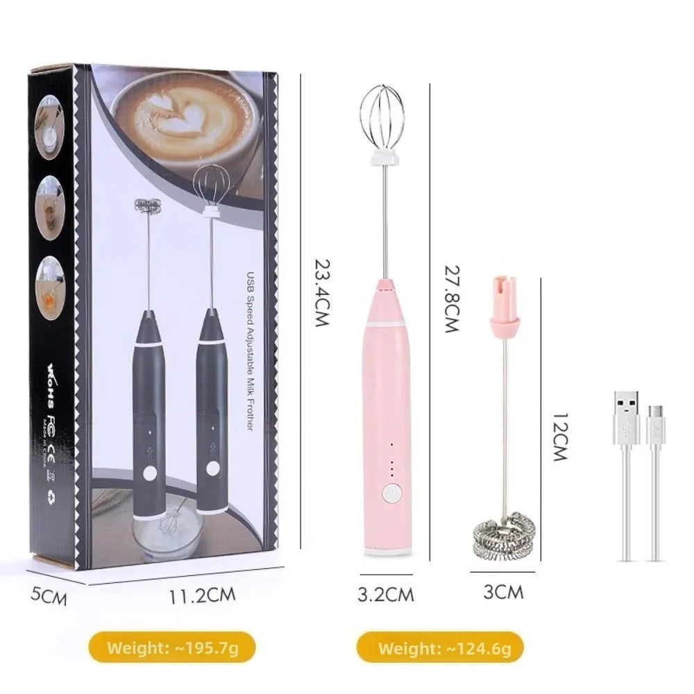 Handheld Electric Blender 3 Adjustable Speeds 2 Mixing Heads Electric Milk Frother Mini Portable Coffee Foamer Cream Whipping