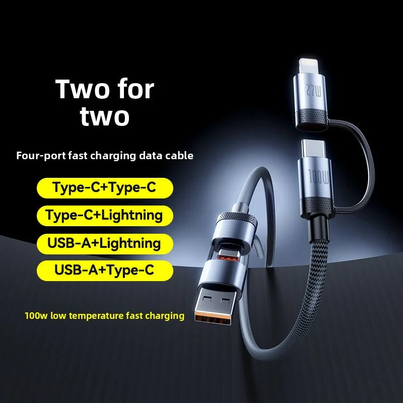 ANSEIP PD 100W USB Type C 4 in 1 Data Cable Fast Charging for iPhone 17 16 15 14 13 Samsung Huawei Xiaomi  Fast Transfer Cable