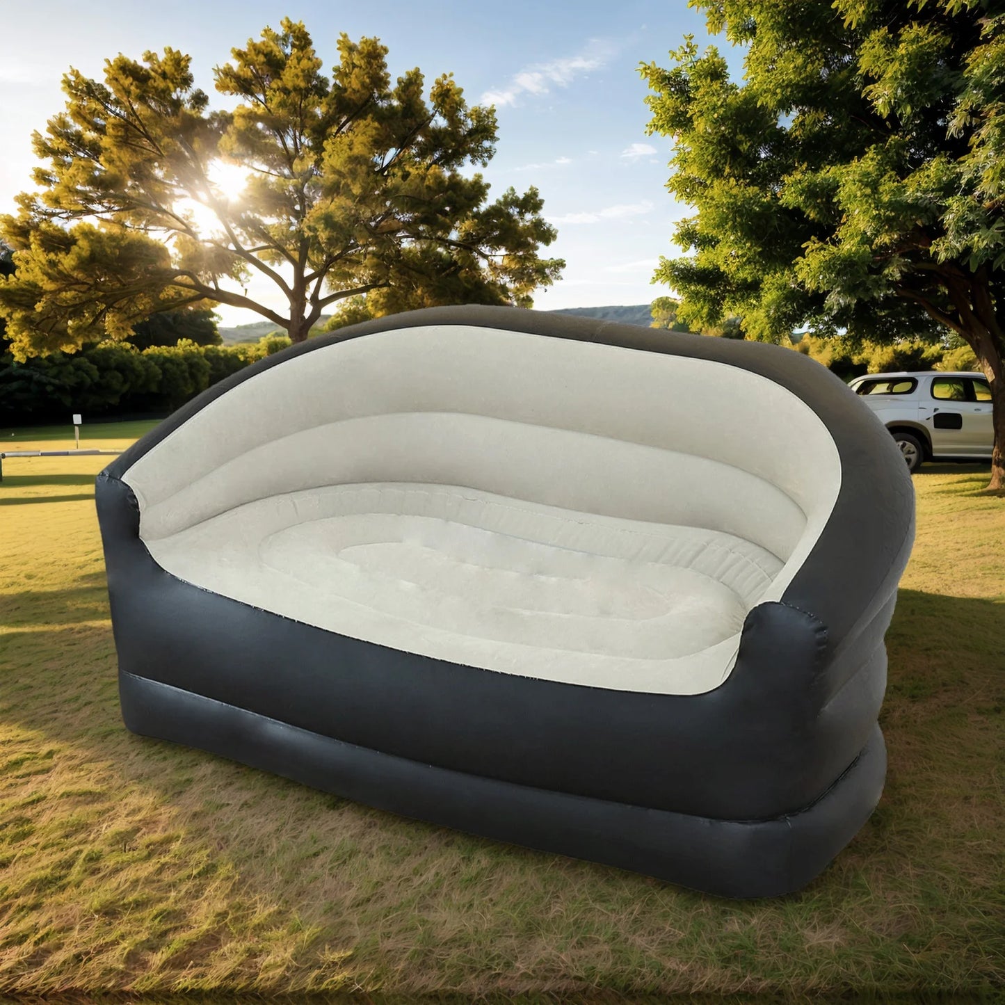 Twin Size Outdoor Inflatable Sofa with Air Pump Blow Up Couch Inflatable Lounging Sofa for Indoor Outdoor Home Living Room