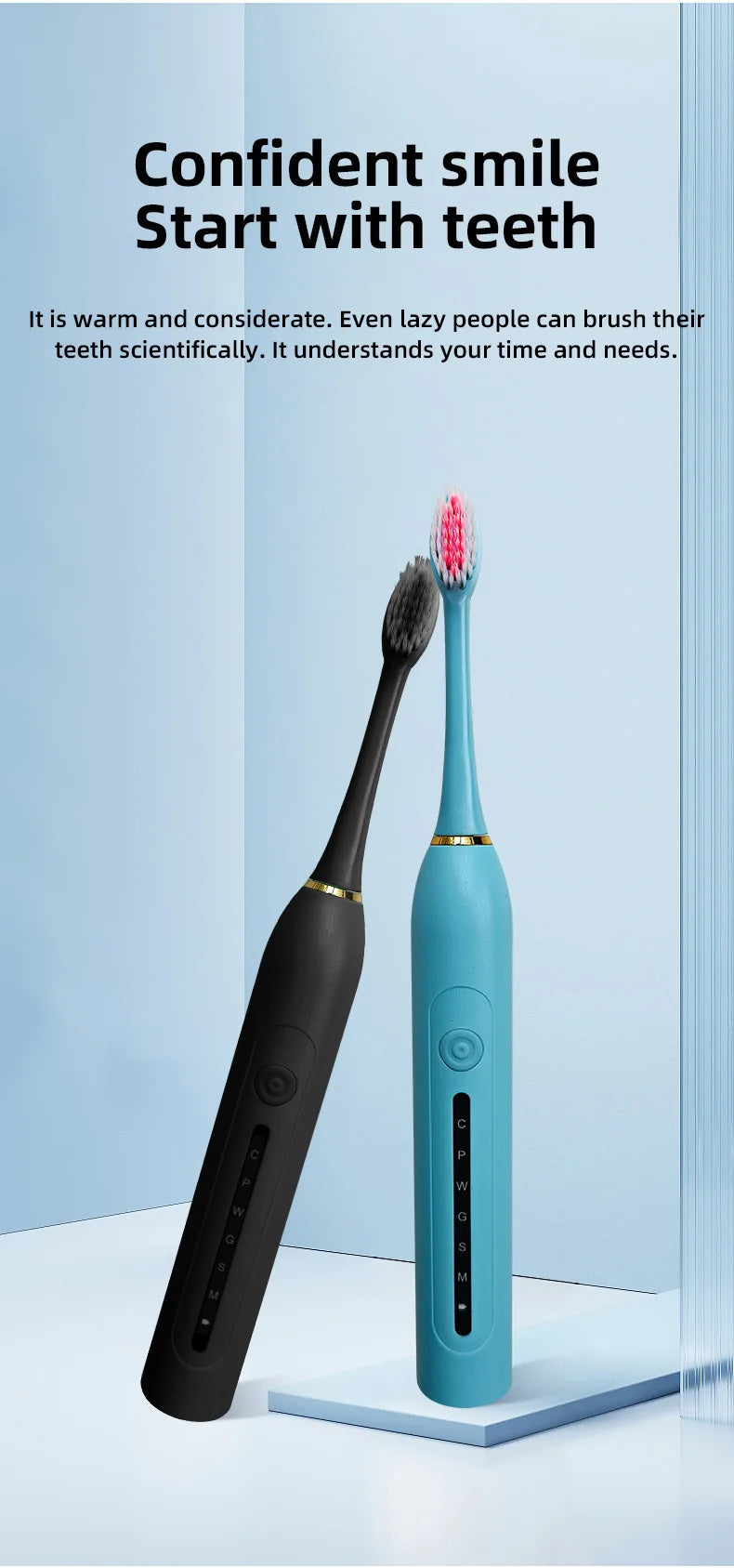 TOWODE Electric Toothbrush Smart Timing Tooth Brush USB Rechargeable Teeth Clean Whitening Sonic Toothbrush With Replacement Hea