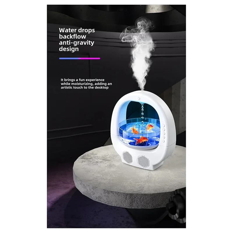 Bluetooth Speaker Humidifier Anti Gravity Water Drop with Fish Tank Colorful Lights for Home Office Desktop Decoration