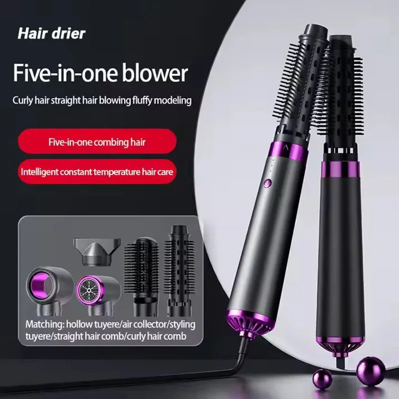 New Design 5-in-1 Electric Hair Dryer with Automatic Straight & Curling Iron Hot Air Comb & Diffuser for Outdoor Use AC Motor