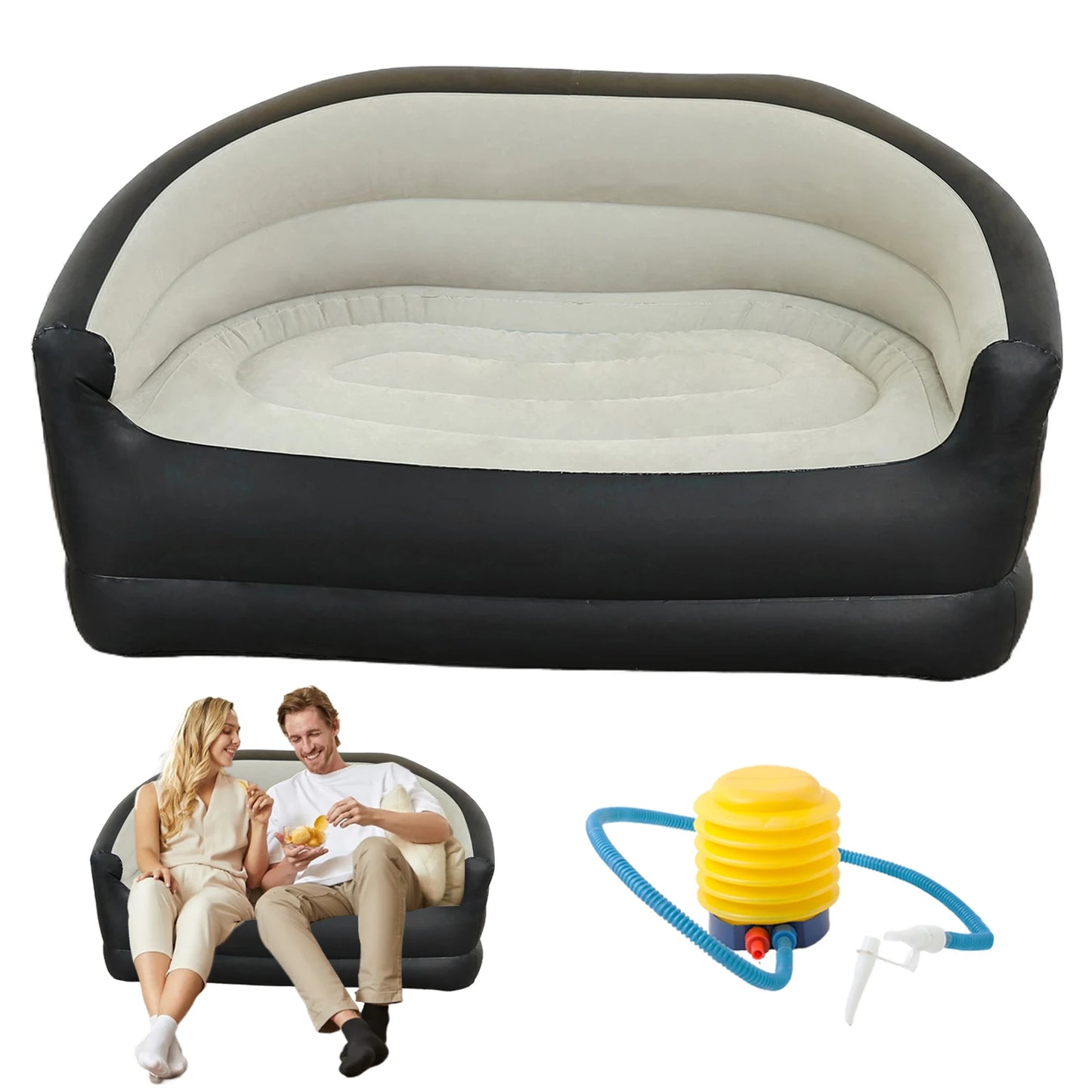 Twin Size Outdoor Inflatable Sofa with Air Pump Blow Up Couch Inflatable Lounging Sofa for Indoor Outdoor Home Living Room